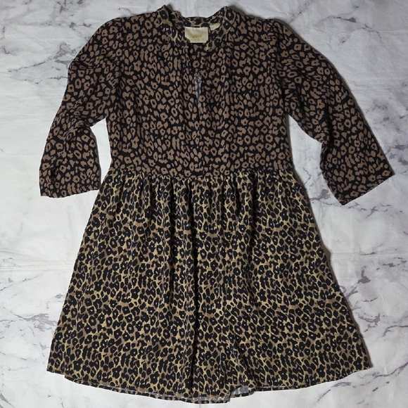 Maeve Dresses & Skirts - Maeve By Anthropologie Juno V-Neck Dress 3/4 Sleeve Leopard Cheetah Print